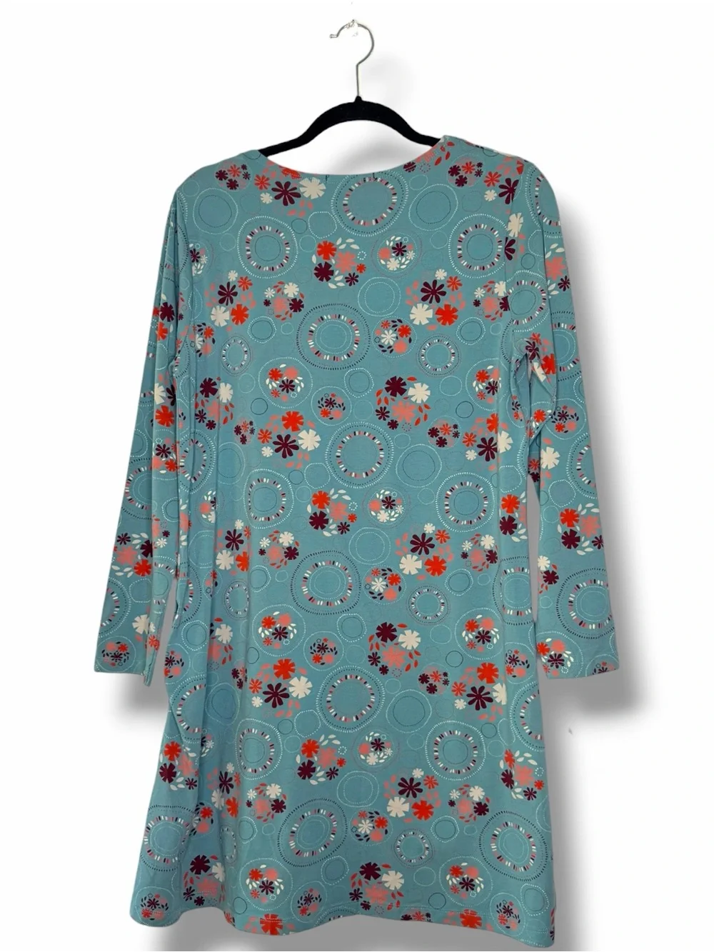 Gudrun Sjoden Teal Floral Artsy Swing Tunic Dress Lagenlook Organic Cotton Large - Picture 7 of 10